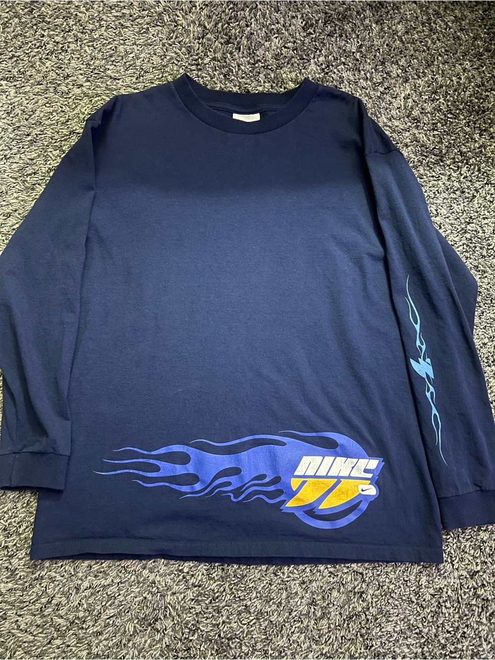 2000’s Nike Navy Long-Sleeve Tee with Blue and Yellow Flame Logo